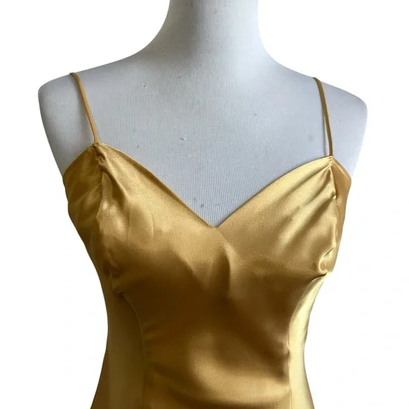 Vtg Victoria's Secret Gold Label Satin Maxi Slip Dress Nightgown Sz Small Gold - Picture 3 of 11